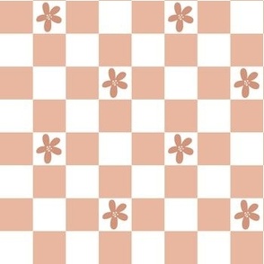 Retro Checkered Flowers, Vintage Pink Picnic Pattern, Checkerboard Floral 
