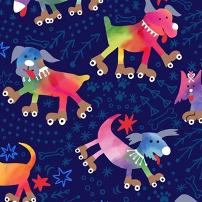 rainbow roller disco dogs wallpaper scale