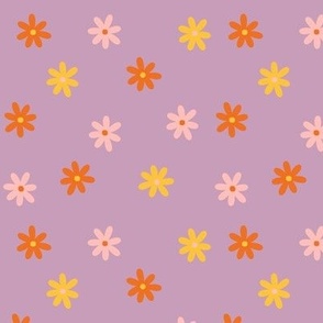 Retro Groovy Daisy Pattern - purple yellow orange pink small simple floral