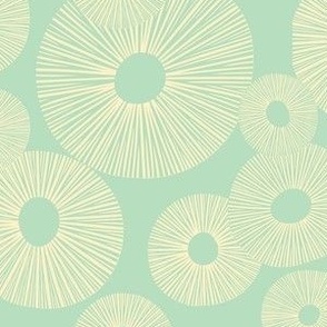 Ecru eggshell ivory sunbursts on pastel mint green - subtle mushroom inspired home decor