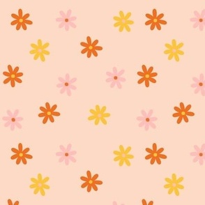 Groovy Retro Daisies - orange, pink, yellow - small simple floral