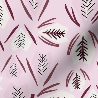 Tranquil Beauty: Burgundy and White Banksia Leaves on Candy Pink Background