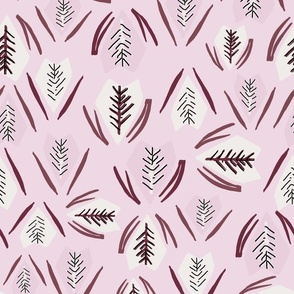 Tranquil Beauty: Burgundy and White Banksia Leaves on Candy Pink Background