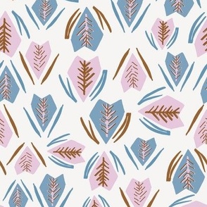 Tranquil Beauty: Light Blue and Pink Banksia Leaves on a white Background