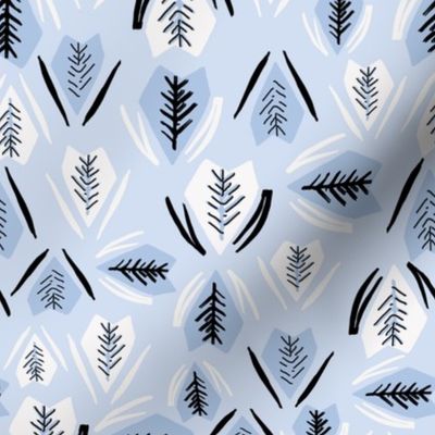 Tranquil Beauty: Light Blue and White Banksia Leaves on Baby Blue Background