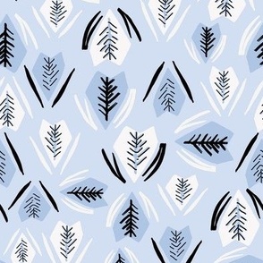 Tranquil Beauty: Light Blue and White Banksia Leaves on Baby Blue Background