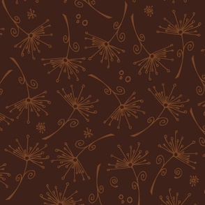 boho earth dandelions - hand-drawn dandelions on earth tones  - floral fabric and wallpaper