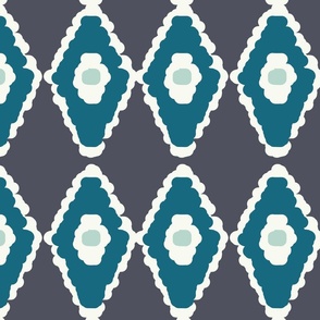 Ikat Diamond in Grey, mint, cream, teal