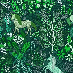 Unicorns in the Woods of Wonderment (green large scale)