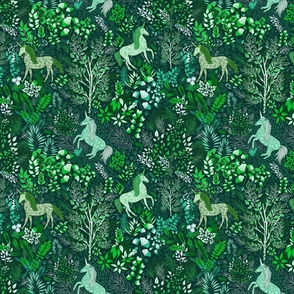 Unicorns in the Woods of Wonderment (green small scale)
