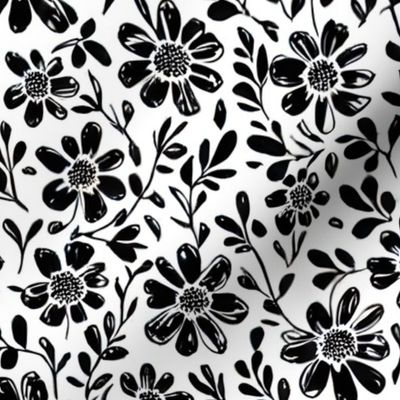 Hand drawn black and white flowers