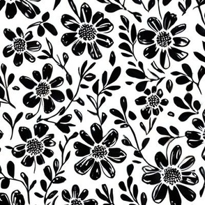 Hand drawn black and white flowers