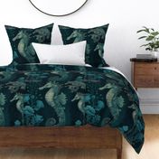  Large Scale, Teal, Paisley Seahorses