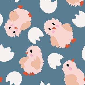 Little cute chicks - pink, white and steel-blue // big scale