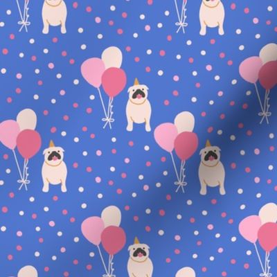Cute Bulldogs / pink balloons / blue
