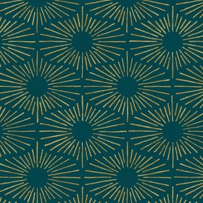 Art Deco Sunshine - New Gold on Teal (Large Scale)