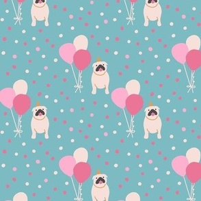 cute bulldogs / pink balloons/ green / turquoise