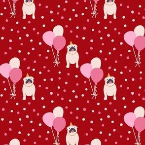 Cute bulldogs / pink balloons / Red