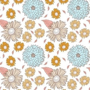 Blue Aster and Dahlia Floral Pattern - Perfect for Fall