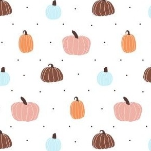 Cute Pastel Pumpkin Patch Seamless Repeat Pattern in Orange, Blue, and Pink