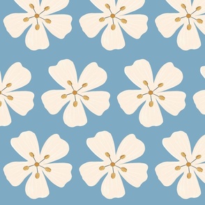 Cream flower on blue by Sarah Price