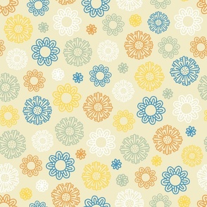 (L) Boho Summer floral  vanilla yellow blue