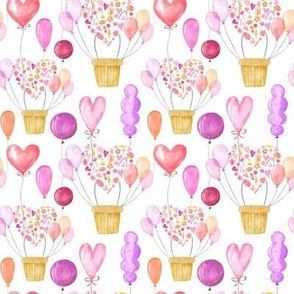 Seamless pattern of watercolor balloons on white background