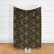 Exotic Jungle Beauty:  A Vintage Mysterious Botanical Tropical Pattern, Featuring leaves  blossoms, fruits and tropical birds of paradise on a black background  double layer