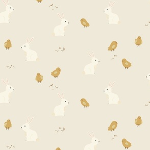 Yellow Baby Chicks and Easter Rabbits