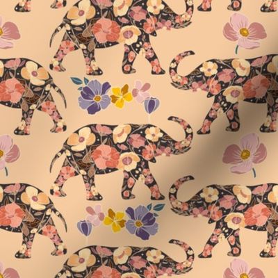 Floral Elephant Silhouette - Retro Apricot (small)