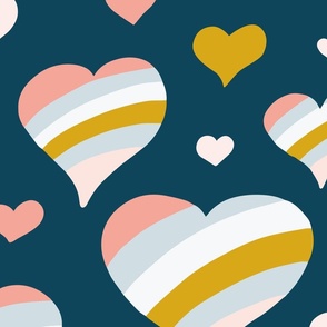 Tossed hearts with stripes on dark blue | large