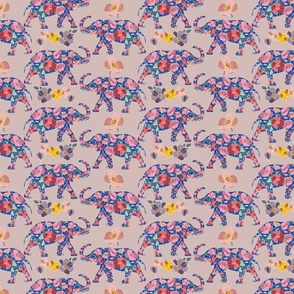 Floral Elephant Silhouette - Pink and Blue (small)