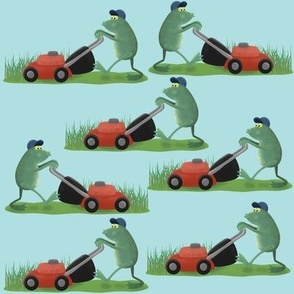 Funny lawn mowing frogs pattern