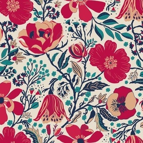 Victorian Floral Red and Blue