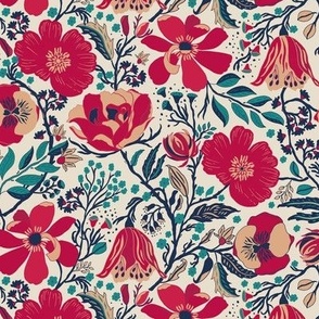 Victorian Floral Red and Blue Small