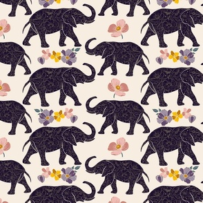 Floral Elephant Silhouette - Champagne Purple (medium)