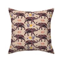 Floral Elephant Silhouette - Ruby and Lilac (small)