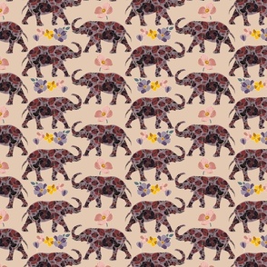 Floral Elephant Silhouette - Ruby and Lilac (small)