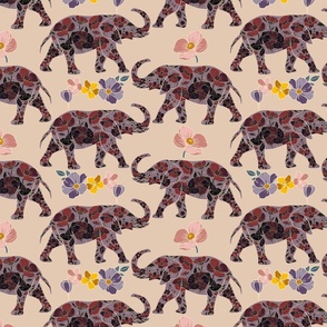 Floral Elephant Silhouette - Ruby and Lilac (medium)