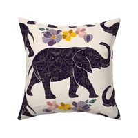 Floral Elephant Silhouette - Champagne Purple (large)