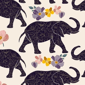 Floral Elephant Silhouette - Champagne Purple (large)