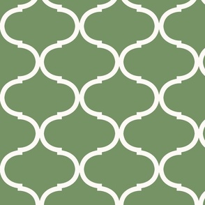 White on Jade Green Ogee Trellis, Large Scale 
