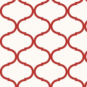 Vermillion Warm Red Ogee Trellis, Large Scale