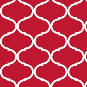 White on Ruby Red Ogee Trellis, Large Scale 