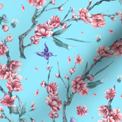 Blue watercolor sakura