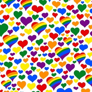 Rainbow hearts with stripes on white | small