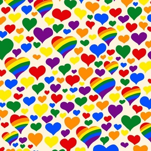 Rainbow hearts with stripes on light yellow | small