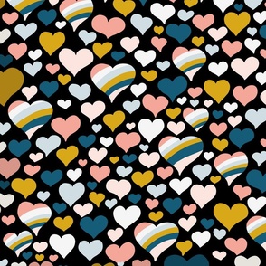 Tossed hearts with stripes on black | small