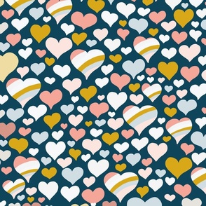 Tossed hearts with stripes on dark blue | small