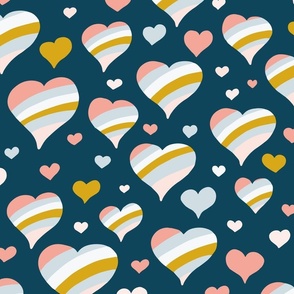 Tossed hearts with stripes on dark blue | medium
